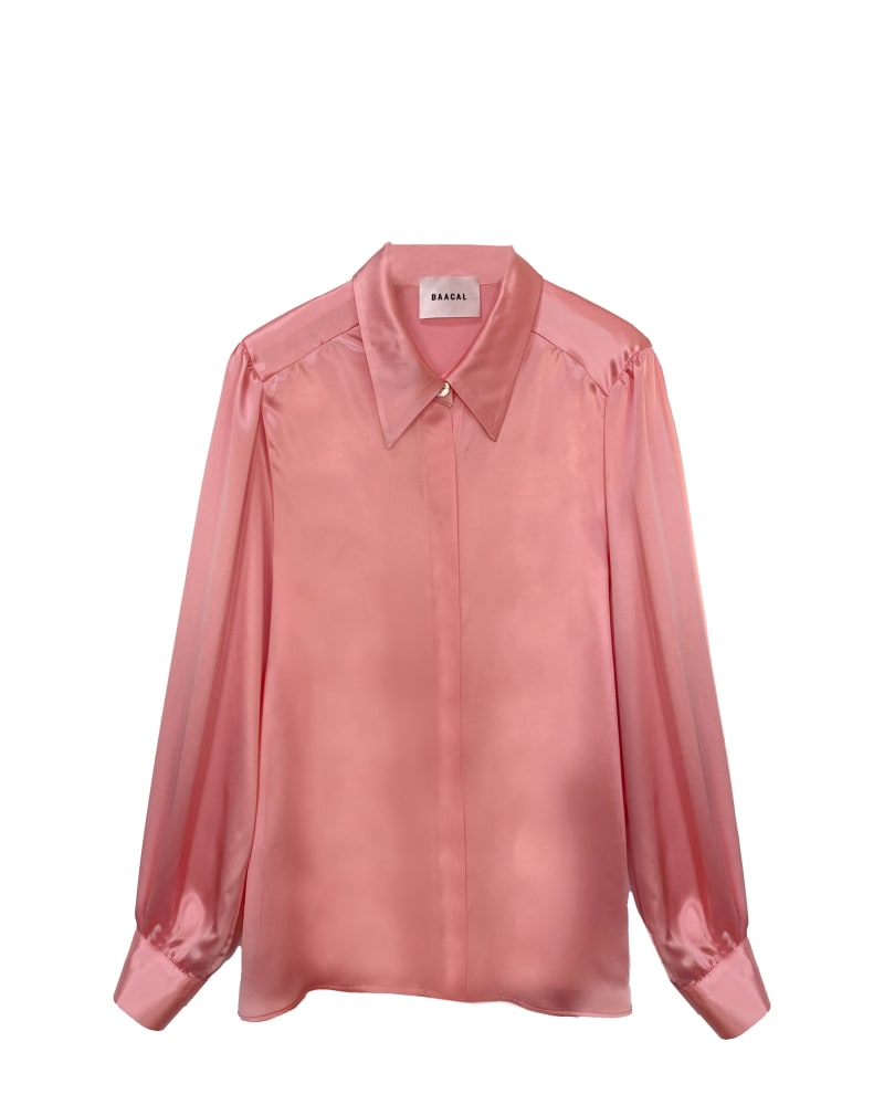 Front of a size 4 Sigourney Blouse - Peach Silk in Peach by BAACAL. | dia_product_style_image_id:347080